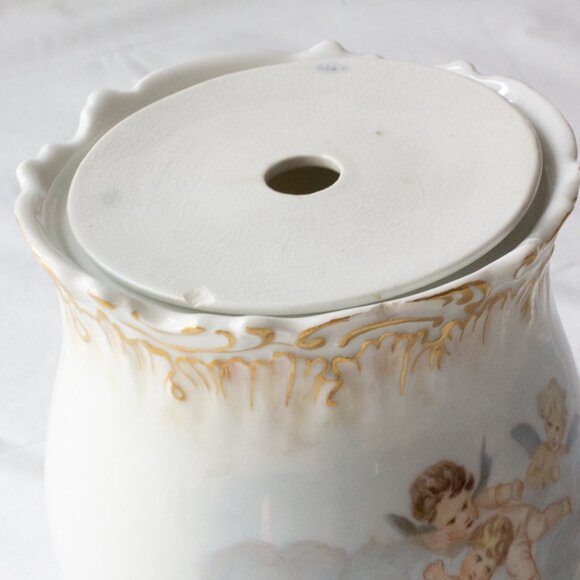 Antique c.1891 Coiffe Limoges France Putti Cherubs Angels Porcelain Jar Vase 6" - Picture 3 of 8